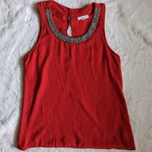 Socialite Beaded Neck Open Back Tank Top Size M Red